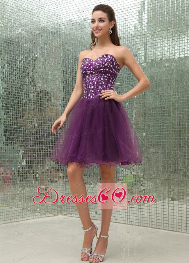 Beaded Bodice And For Purple Prom Dress With Mini-length
