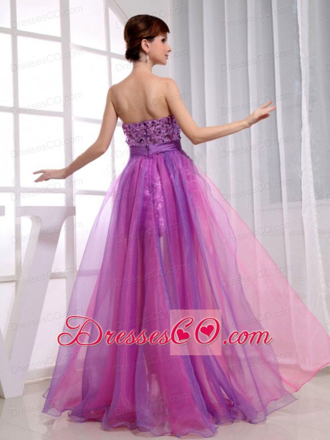 Paillette Over Skirt Beading Stylish Organza And Sequins Strapless Column Prom Dress Fuchsia