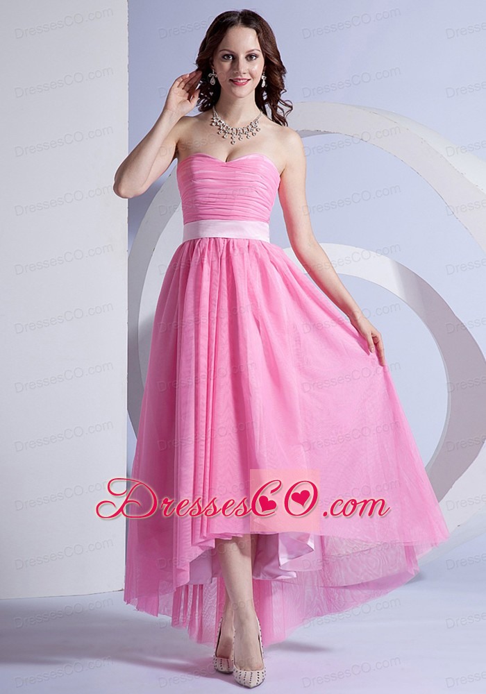 Pink Chiffon High-low Prom Dress For Neckline
