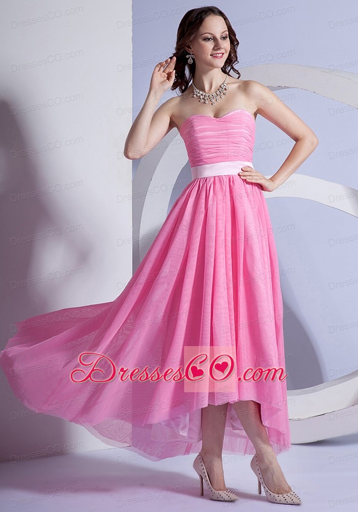 Pink Chiffon High-low Prom Dress For Neckline