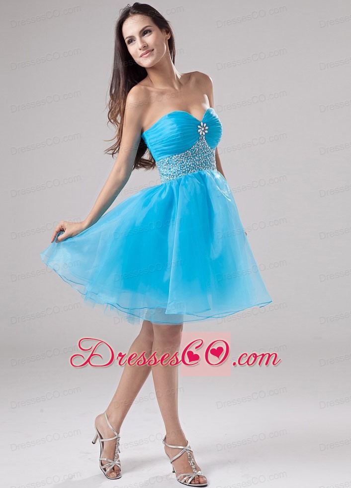 A-line Beading Organza Mini-length Prom Dress Baby Blue