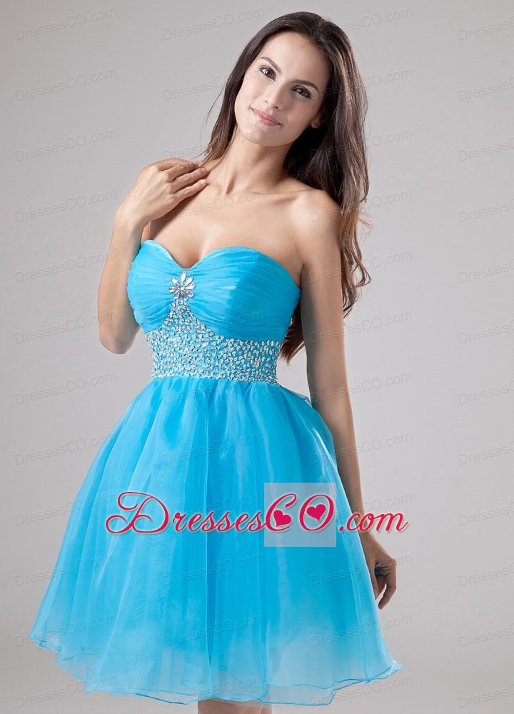 A-line Beading Organza Mini-length Prom Dress Baby Blue