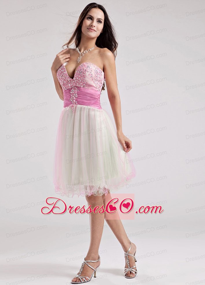 A-line Organza Beading Prom Dress Multi-color Knee-length