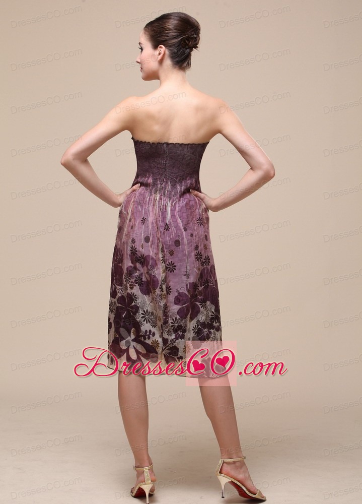 Colorful Bridesmaid Dress With Strapless Knee-length Printing