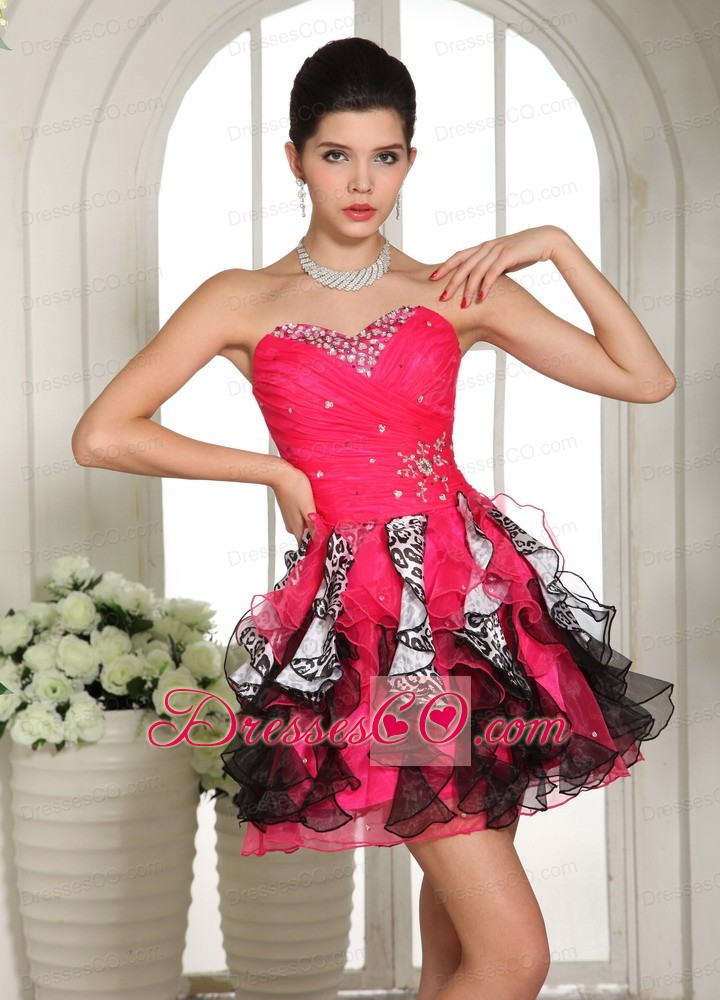 Beaded Mini-length Club Cocktail Dress For Custom Made Hot Pink And Black