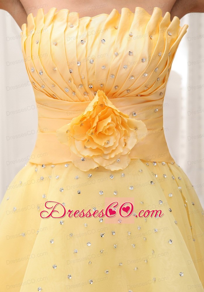 Hand Made Flower On Up Bodice Light Yellow Sweet Prom / Cocktail Dress For Beaded Decorate Bust