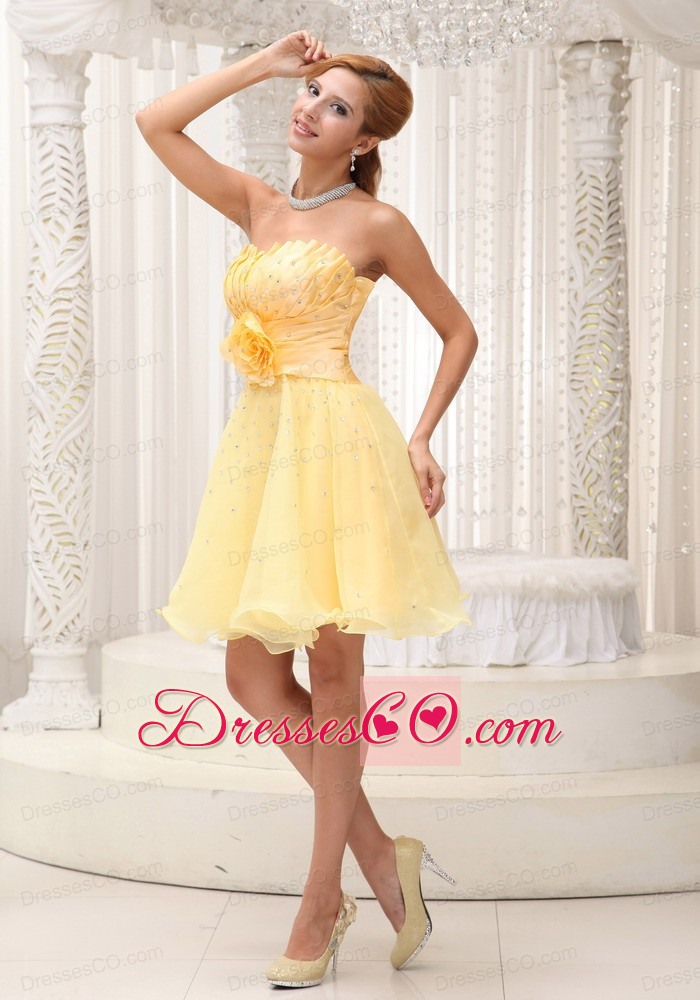 Hand Made Flower On Up Bodice Light Yellow Sweet Prom / Cocktail Dress For Beaded Decorate Bust