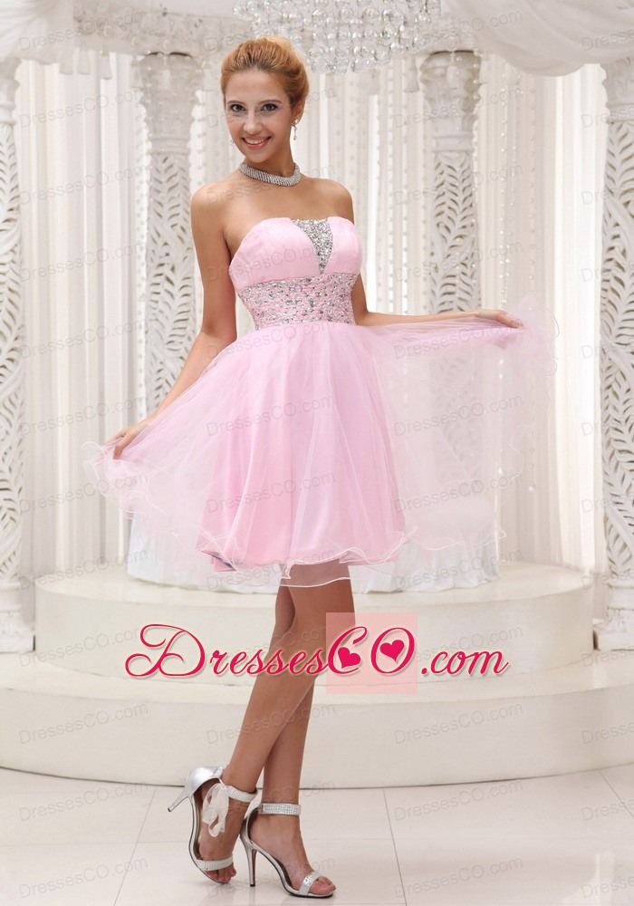 Beaded Up Bodice Lovely Baby Pink Prom / Cocktail Dress Strapless With Mini-length