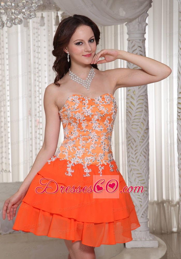 Appliques Decorate Orange Lace-up Prom / Cocktail Dress With Mini-length