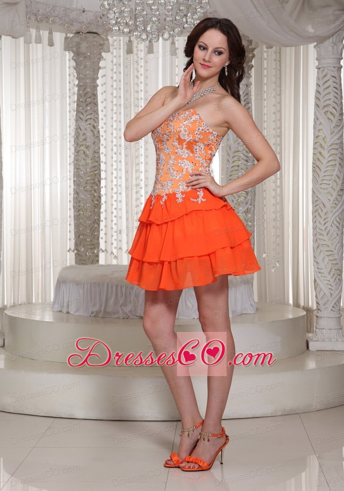Appliques Decorate Orange Lace-up Prom / Cocktail Dress With Mini-length