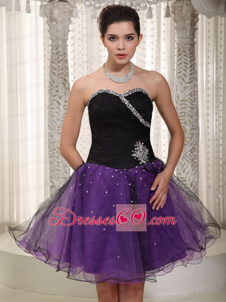 Beaded Purple and Black A-line Prom Dress For Custom Made