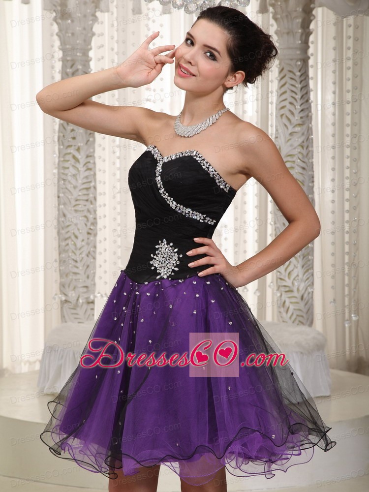 Beaded Purple and Black A-line Prom Dress For Custom Made