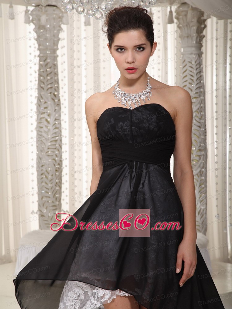 Black Empire High-low Chiffon and Lace Ruched Prom Dress