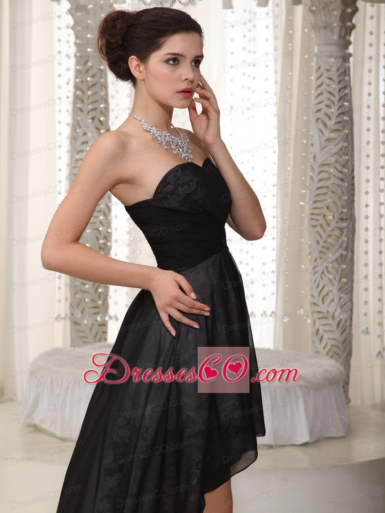 Black Empire High-low Chiffon and Lace Ruched Prom Dress