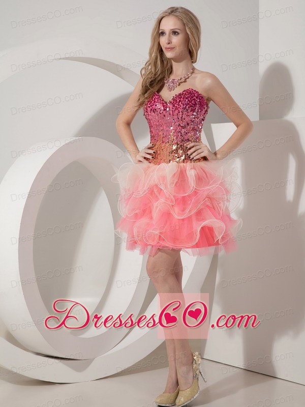 Customize Watermelon Cocktail Dress Red A-line Organza Beading Mini-length