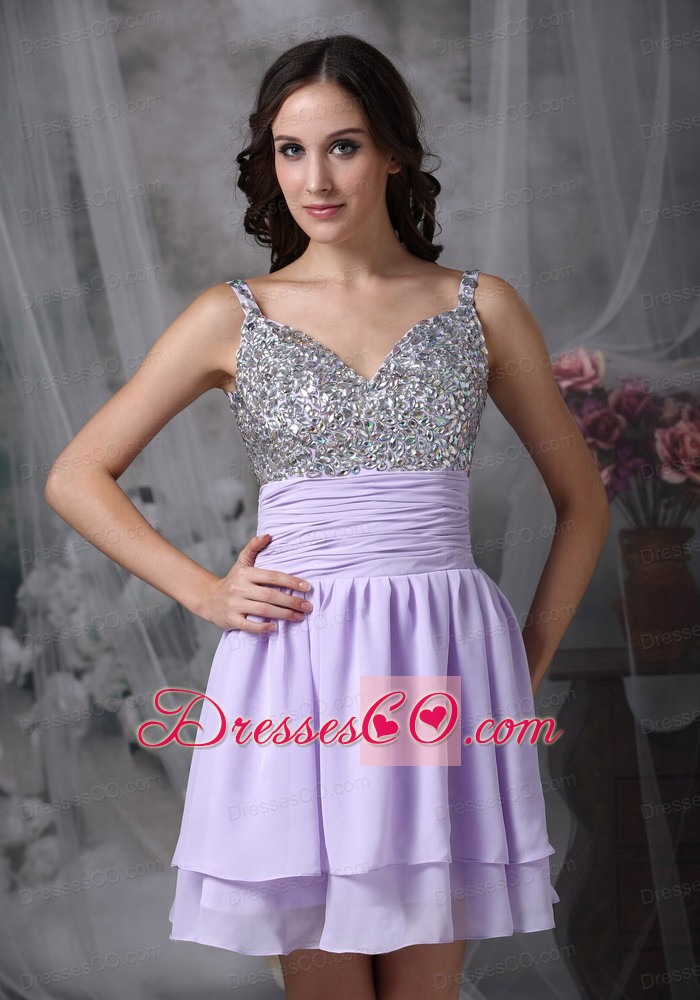 Customize Lilac Empire Straps Short Prom / Homecoming Dress Chiffon Beading Mini-length