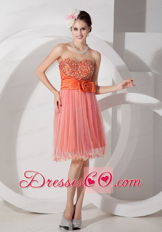 Custom Made Orange A-line Short Prom Dress Organza Beading Knee-length