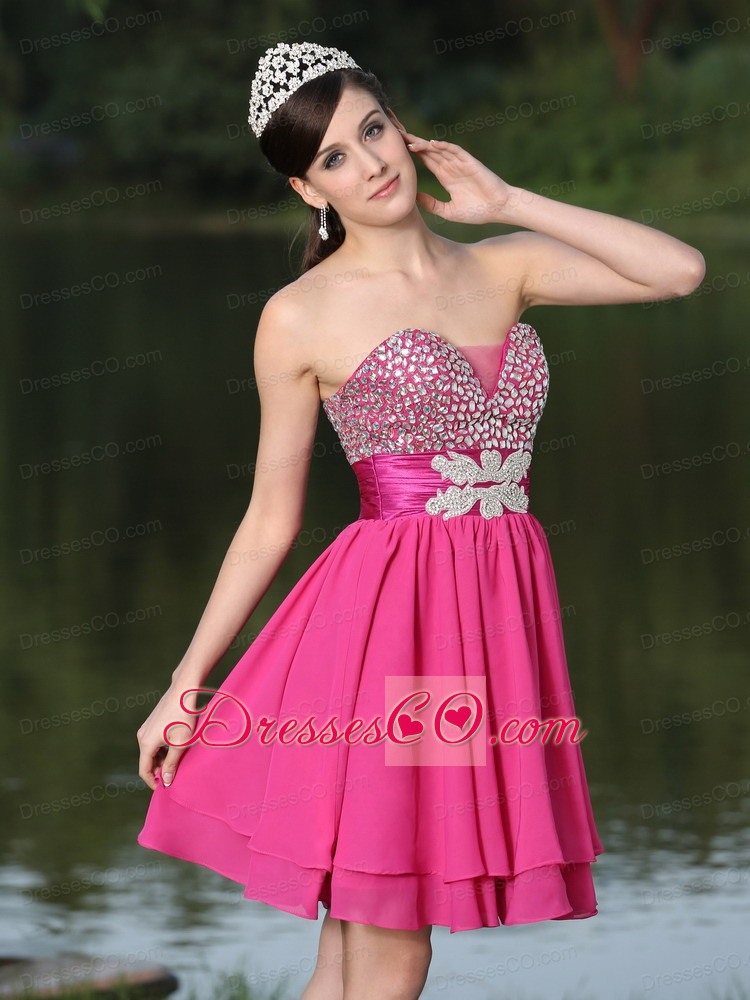 Custom Size Beaded Decorate Bust Hot Pink For Prom / Cocktail Party Dress