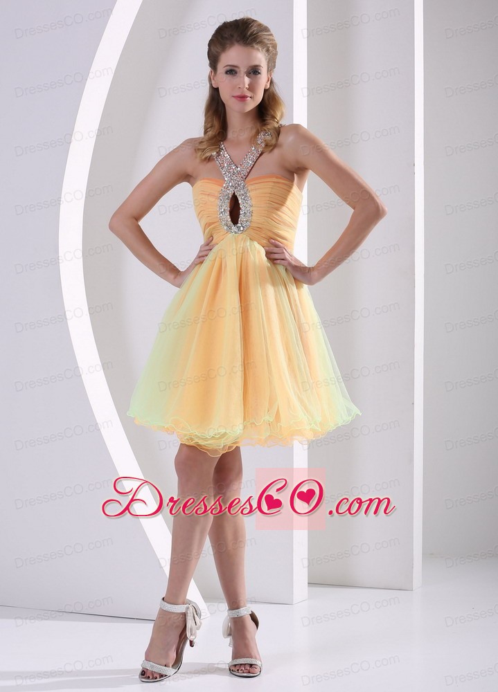 Beaded Decorate Straps Ruched Bodice Cute Prom Dress Colorful Organza
