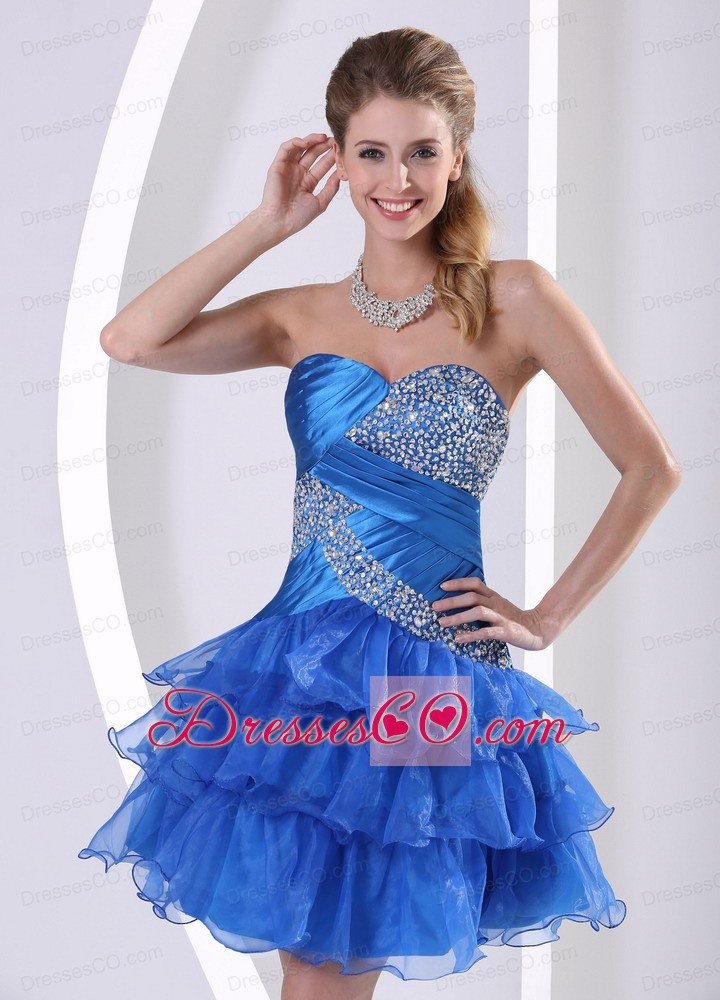 Blue Ruffled Layers Cocktail Dress With Beading Decorate Bust