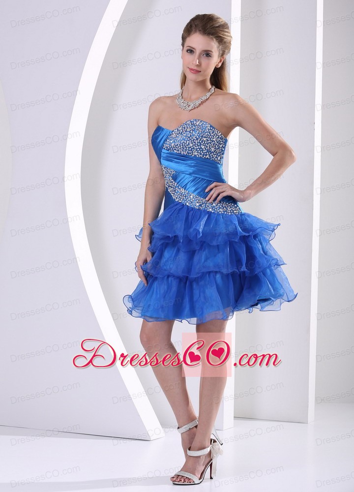 Blue Ruffled Layers Cocktail Dress With Beading Decorate Bust
