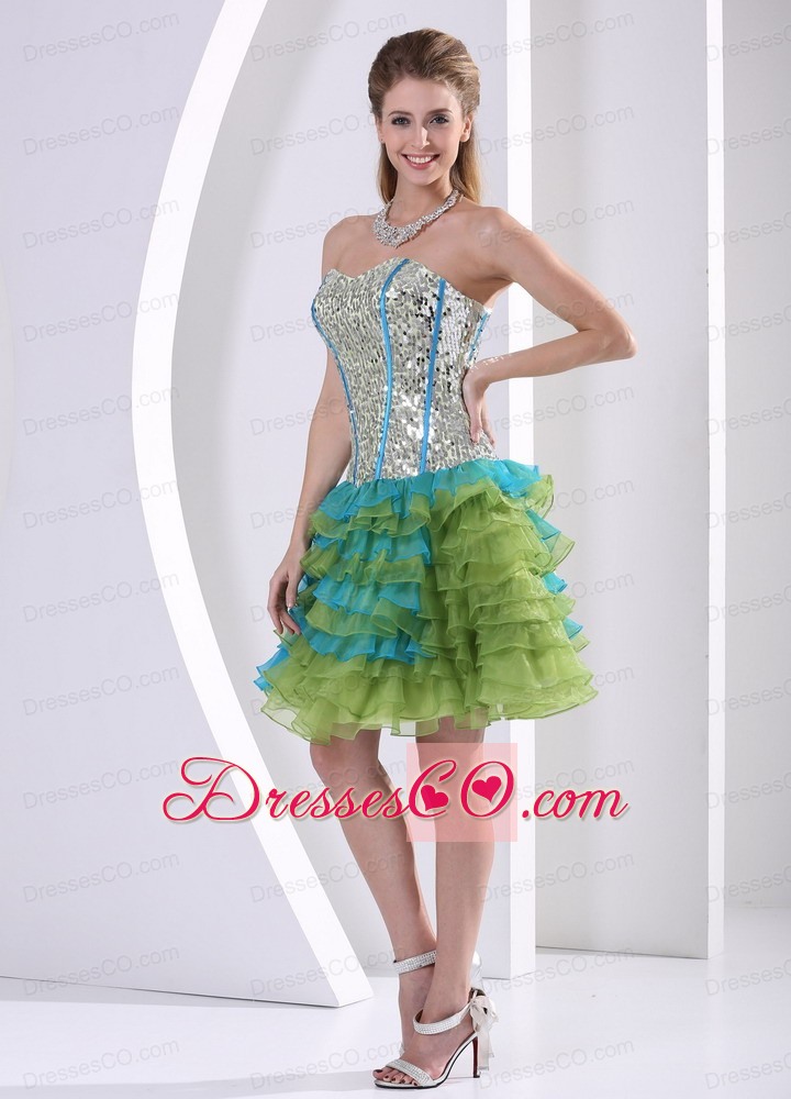 Multi-color Ruffled Layers Beaded Decorate Bust Print Prom Dress Party Style