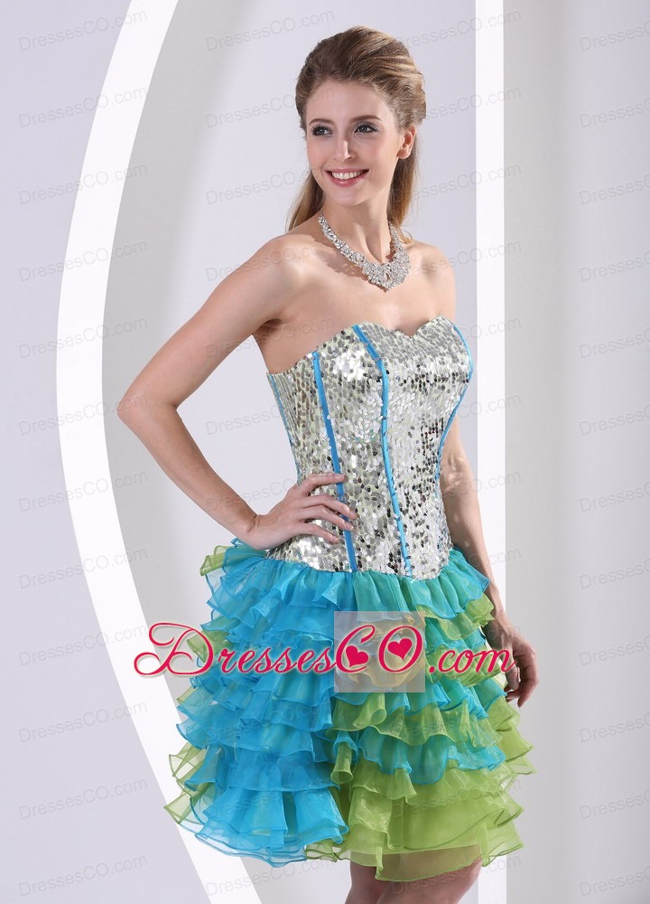 Multi-color Ruffled Layers Beaded Decorate Bust Print Prom Dress Party Style