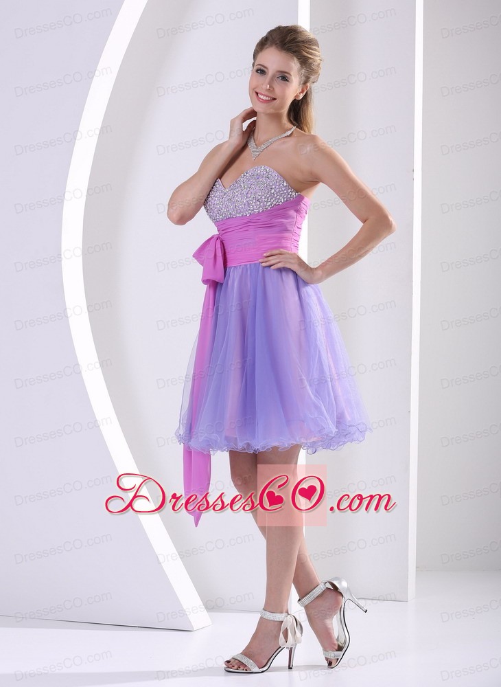 Beaded Decorate Lavender And Lilac Prom / Homecoming Dress With Sash Knee-length