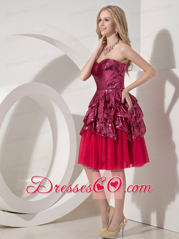 Custom Made Red Column Cocktail Dress Chiffon And Sequin Knee-length