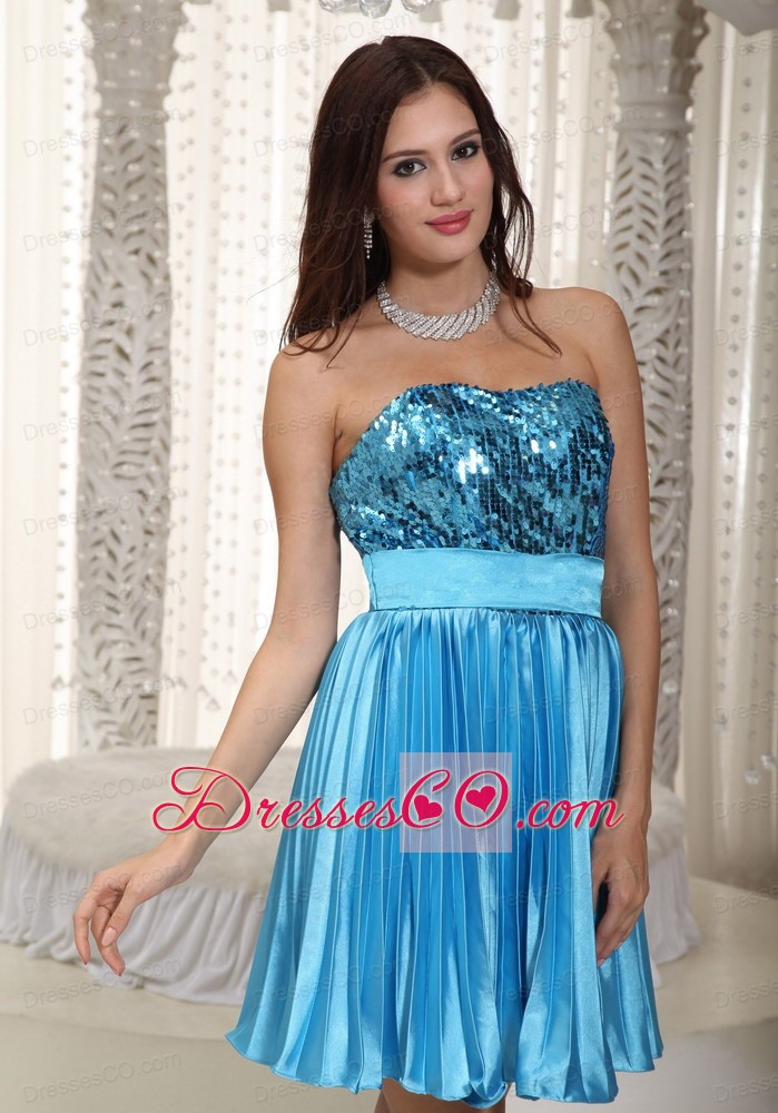 Teal Empire Strapless Mini-length Chiffon Beading Prom Dress