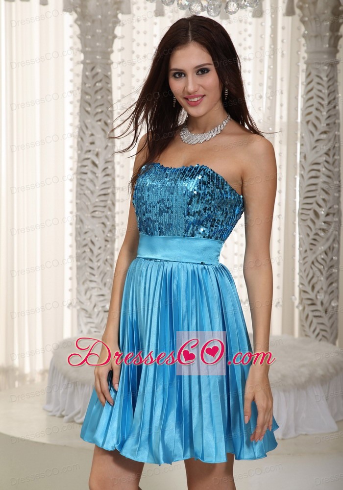Teal Empire Strapless Mini-length Chiffon Beading Prom Dress