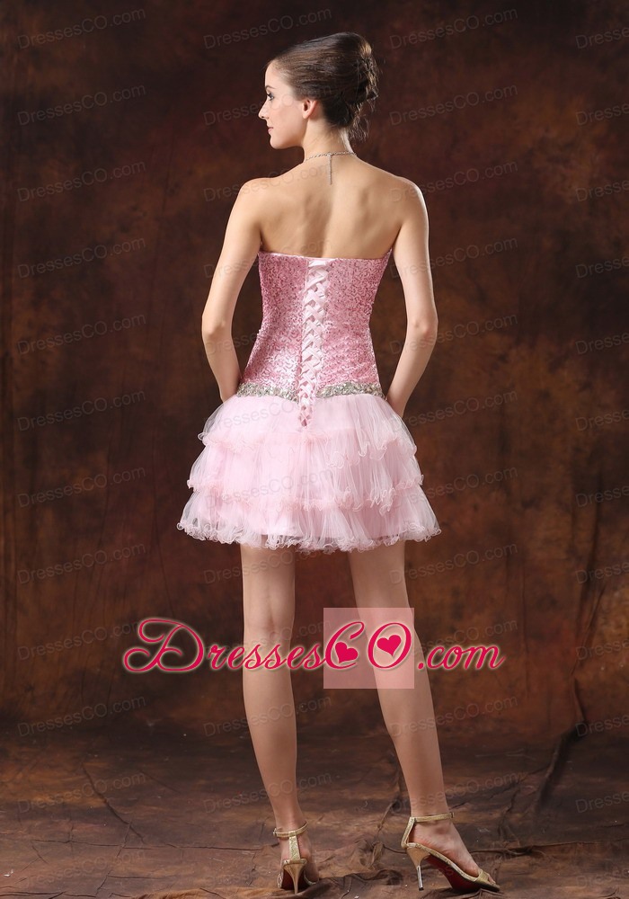 Sequin And Tulle Neckline Mini-length Beaded Decorate Waist Prom / Homecoming Dress