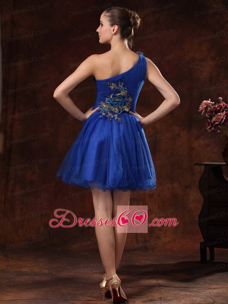 Unique One Shoulder Embroidery Mini-length For Royal Blue Cocktail / Homecoming Dress