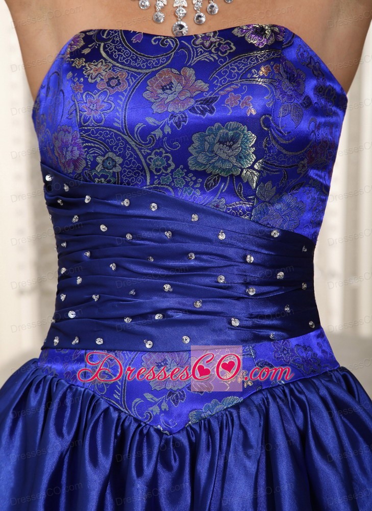 Blue Column Strapless Mini-length Taffeta Embroidery Prom Dress