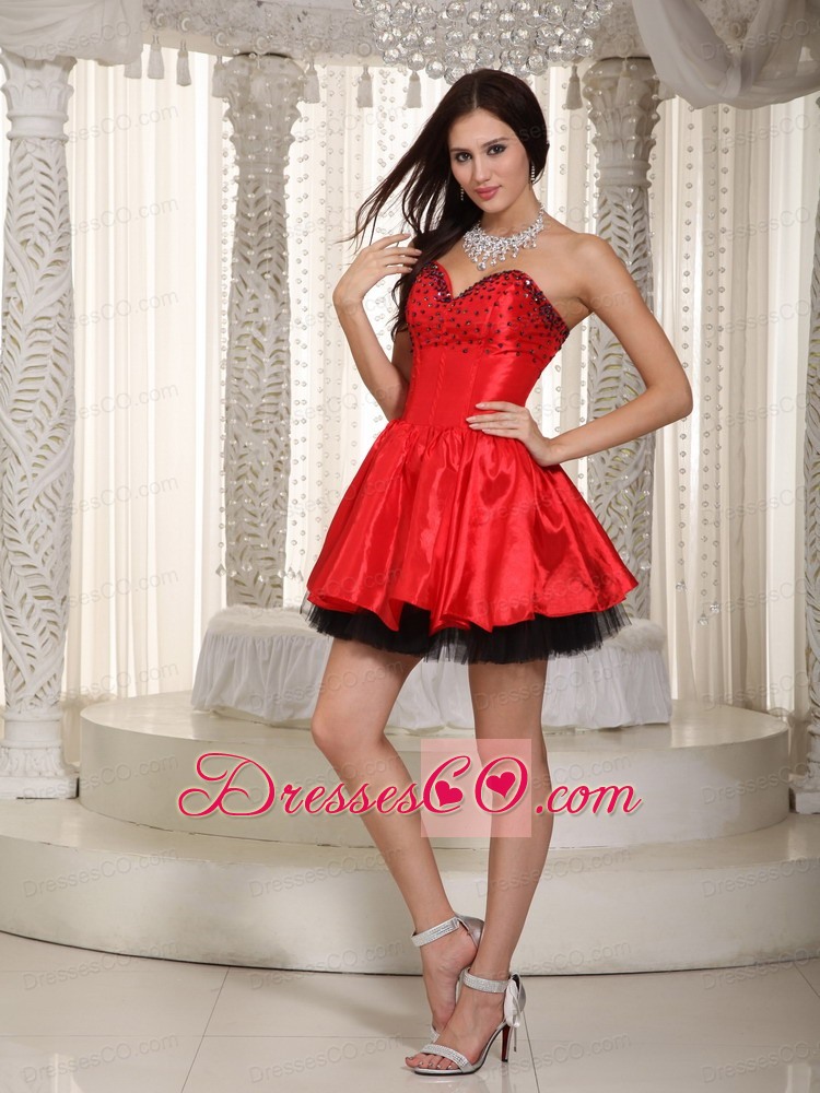 Red And Black Column Mini-length Organza And Taffeta Beading Prom Dress