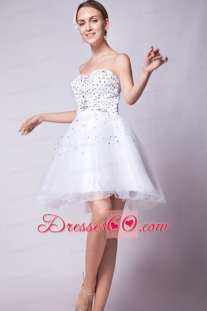 White A-line Prom Dress Organza Beading Mini-length