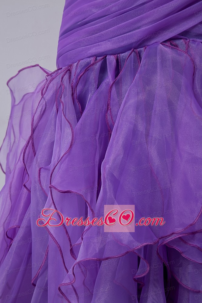Purple Mermaid Strapless Tea-length Organza Ruching Prom / Homecoming Dress