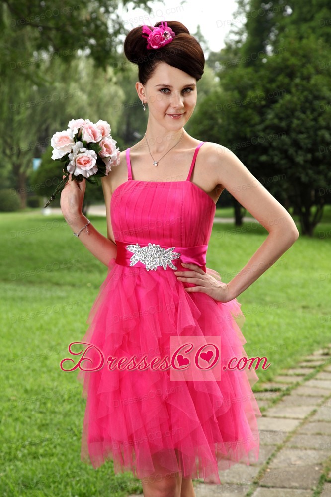 Hot Pink Empire Straps Mini-length Tulle Prom / Homecoming Dress