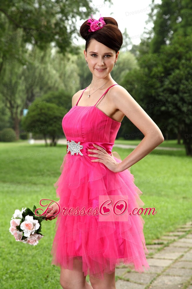 Hot Pink Empire Straps Mini-length Tulle Prom / Homecoming Dress