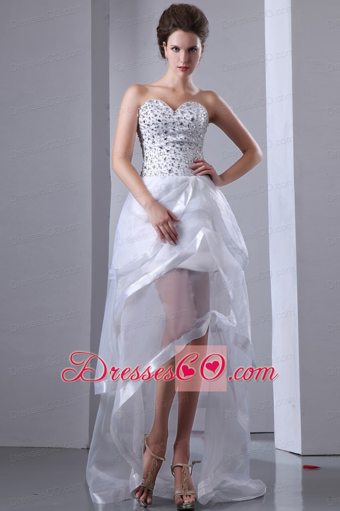 White A-line Prom Dress High-low Organza Beading