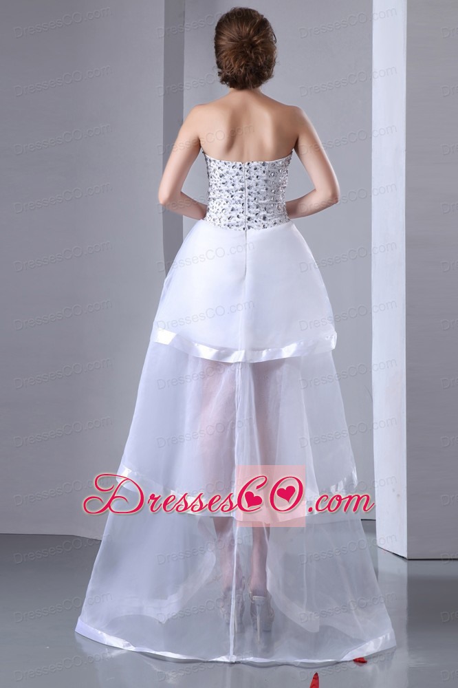 White A-line Prom Dress High-low Organza Beading