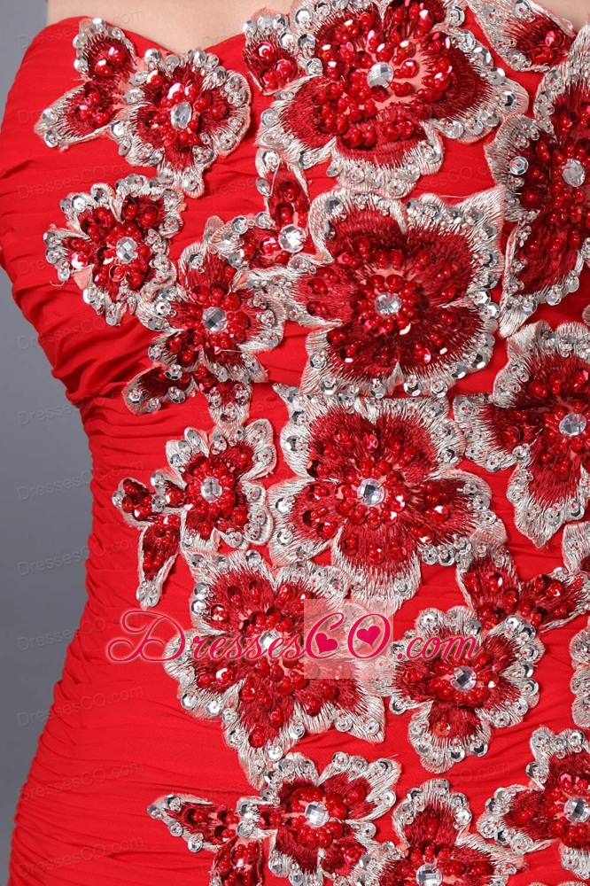 Red Column Short Prom Dress Chiffon Beading Mini-length
