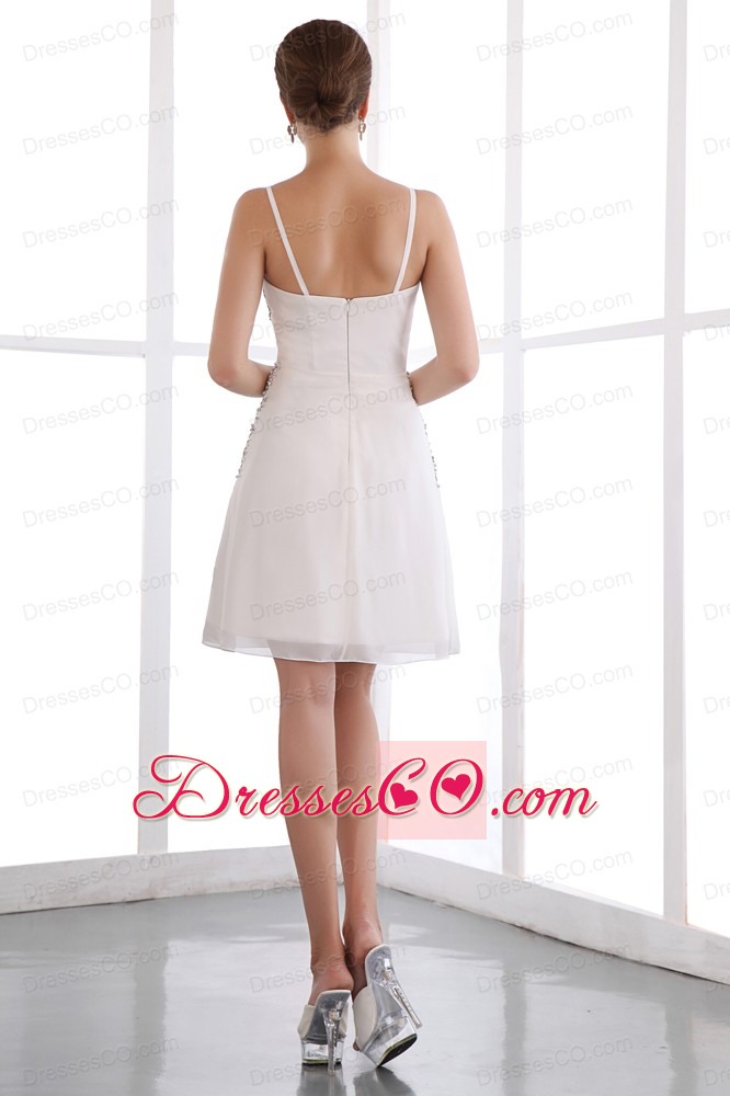 White A-line Straps Short Prom Dress Organza Sequins Mini-length