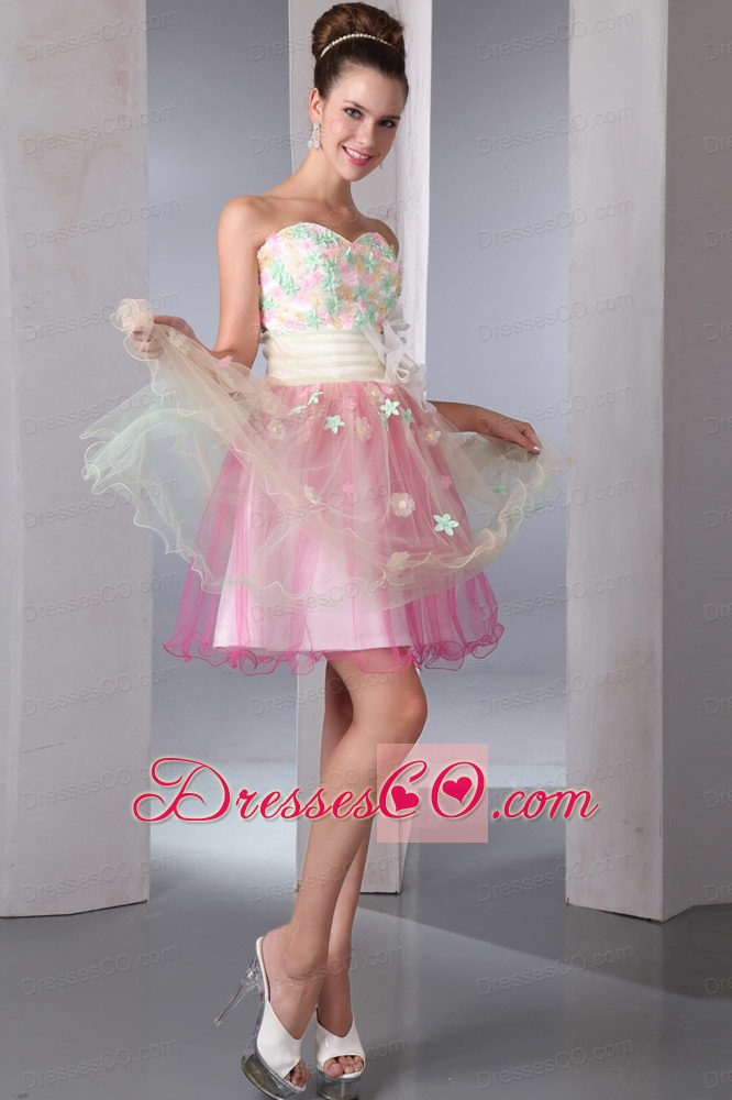 Colorful A-line Mini-length Organza Appliques Prom Dress