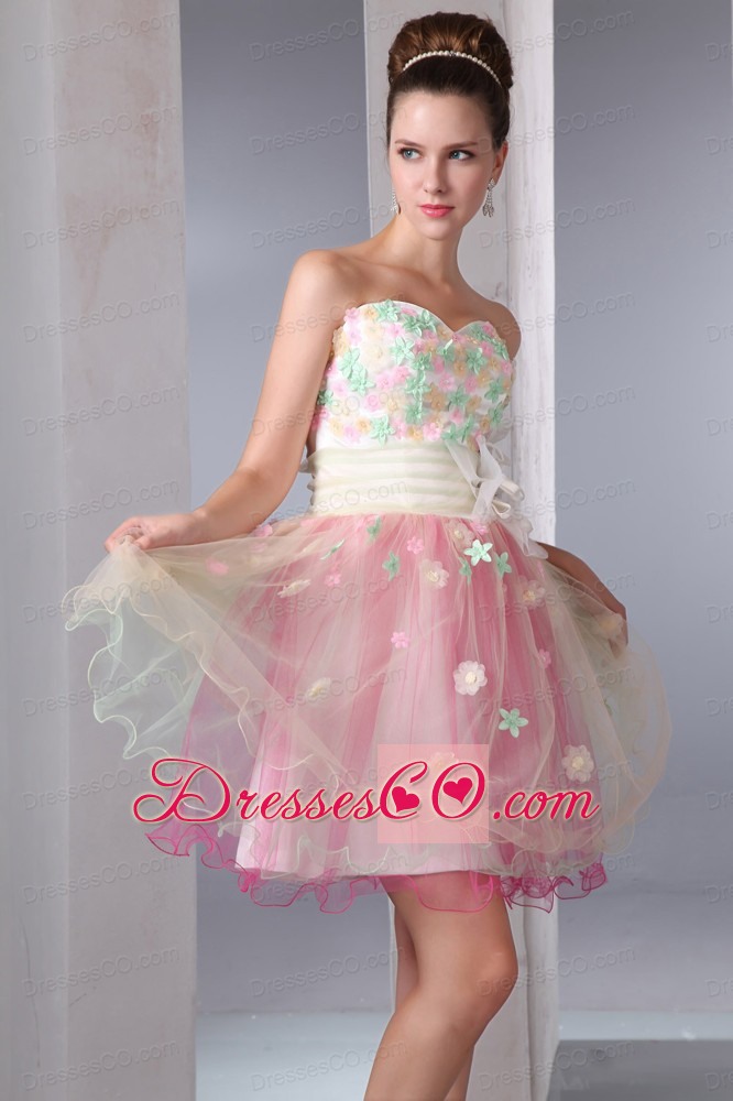 Colorful A-line Mini-length Organza Appliques Prom Dress