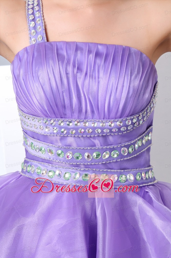 Lavevder A-line One Shoulder Short Prom Dress Organza Beading Mini-length