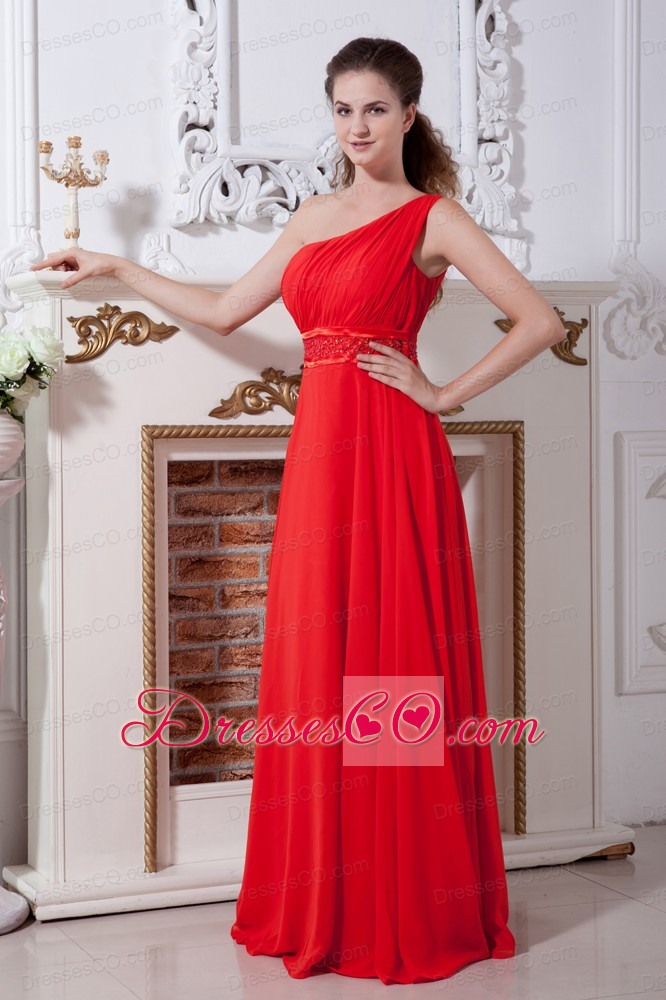 Red One Shoulder Prom Dress Empire Long Chiffon
