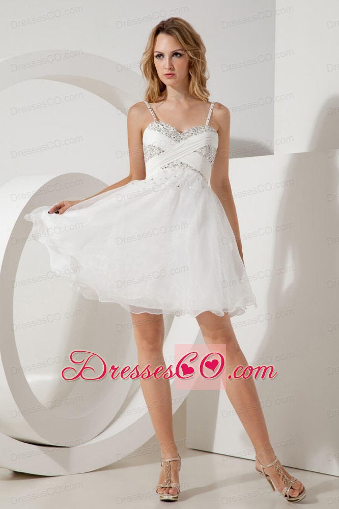 White A-line / Princess Straps Beading Short Prom / Homecoming Dress Mini-length Organza