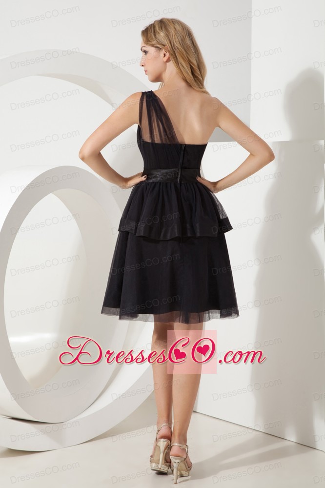 Black A-line / Princess One Shoulder Sashes Little Black Dress Mini-length Tulle