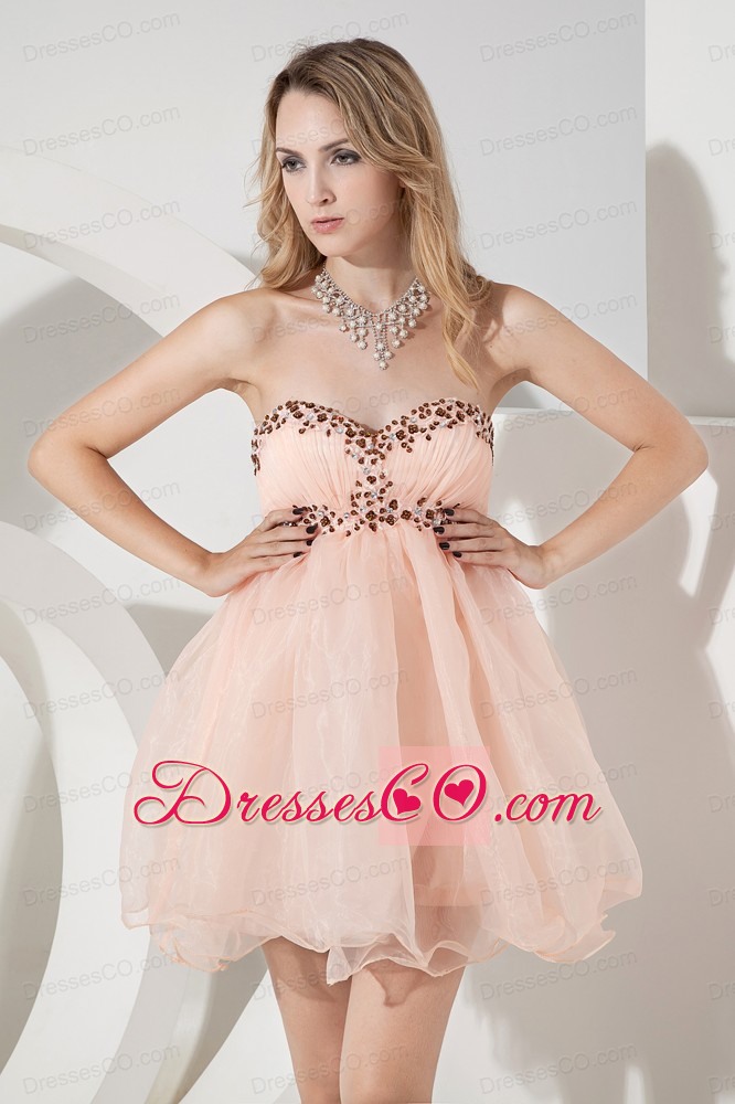Baby Pink A-line / Princess Beading Short Prom Dress Mini-length Organza